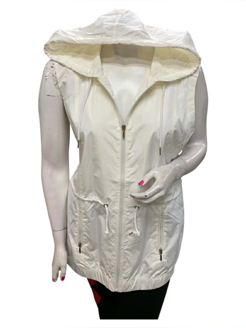 Princess Cruise Hooded Sleeveless Zip-Front Drawstring Vest in Ivory Size 2X